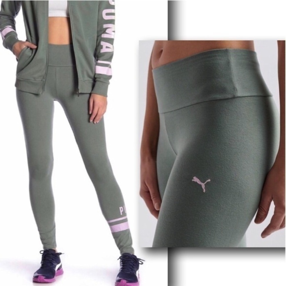PUMA Logo Leggings in Olive Army Green NWT